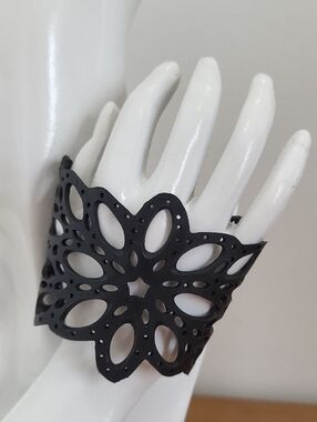 Black Floral Cutout VEGAN Leather Cuff Bracelet